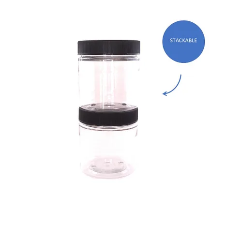 Vista 4 de Tarros de plástico transparente de 8 onzas con tapas negras (paquete de 9) recipientes de almacenamiento vacíos recargables con tapas para productos