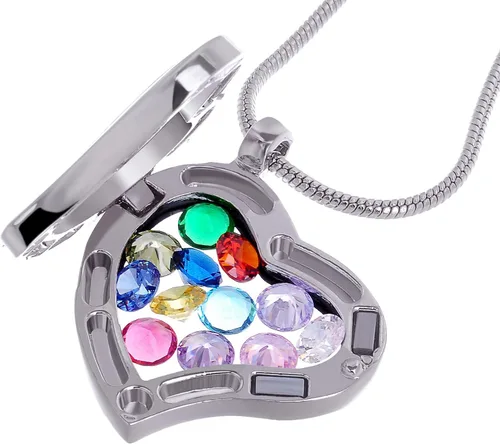 Vista 2 de RUBYCA Living Memory Locket collar 12 piedras natales de cristal flotante