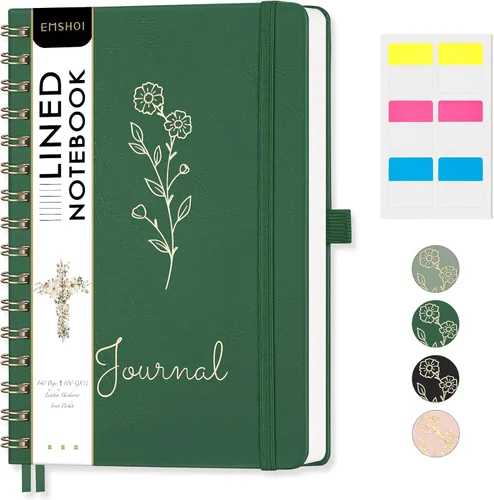 Vista 39 de EMSHOI Cuaderno de espiral con puntos, tapa dura de cuero, papel grueso de 3.53 oz/m², cuaderno de cuadrícula de puntos de 0.197 in para diario