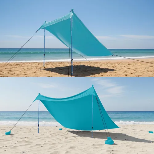 Vista 8 de CROWN SHADES Tienda de campaña de playa de 7 x 7, toldo de playa fácil de desplegar, UPF50+, 2 postes ajustables, turquesa