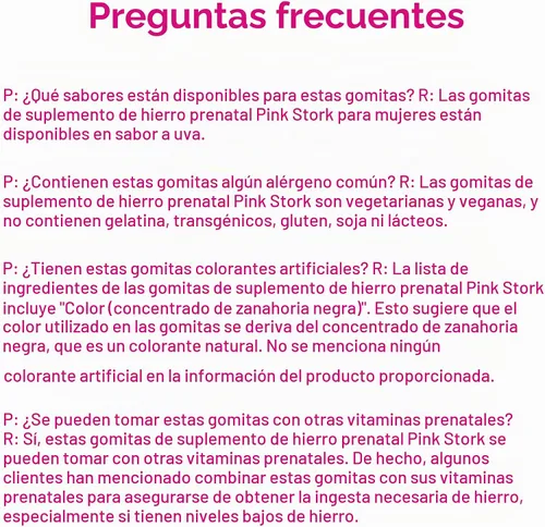Vista 8 de Pink Stork Gomitas de suplemento de hierro prenatal para mujeres, 20 mg, 60