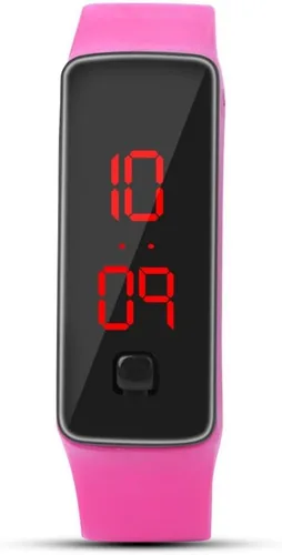 Vista 9 de Reloj de pulsera LED, correa de silicona deportiva Digitaces de 12 horas Dial Relojes de pantalla electrónica, Rosado, Moderno