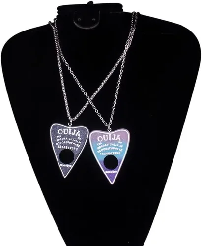 Vista 5 de FORUBUS Collar con colgante de lentejuelas brillantes Ouija Planchette - Collar de tablero de Ouija de estilo gótico para mujeres y hombres, joyería