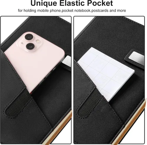 Vista 2 de Cuaderno A5 en blanco, cuaderno de bocetos de cuero de tapa dura recargable con bolsillo y hebilla magnética, 240 páginas gruesas de viaje