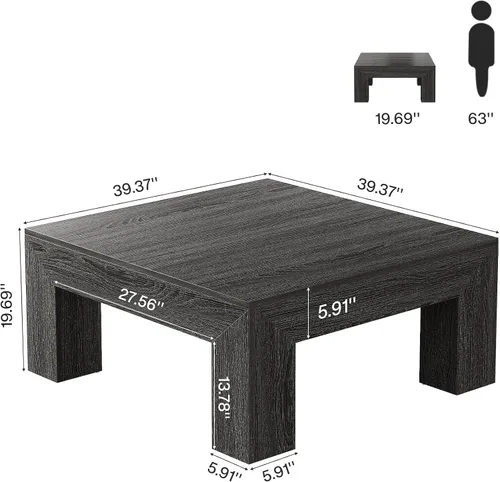 Vista 2 de Tribesigns Mesa de centro cuadrada de 39.4 pulgadas para sala de estar, mesa de cóctel central de granja con patas de madera resistentes, fácil