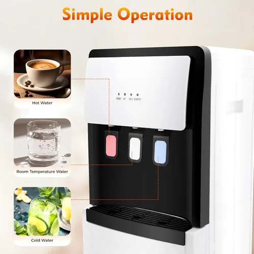Vista 4 de Dispensador de agua de carga inferior para botella de 5 galones, enfriador de agua blanco caliente/frío/ambiente con capacidad de 1.32 galones/h