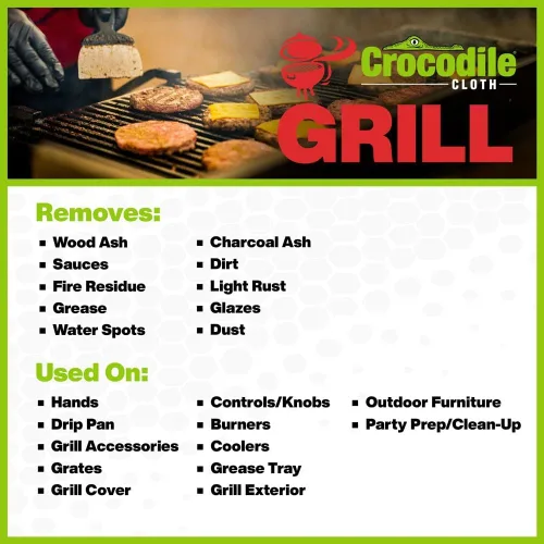 Vista 3 de Crocodile Cloth Grill - 80 toallitas de limpieza a base de plantas (15 x 10 pulgadas). Seguras en la piel y en múltiples superficies. Infundidas