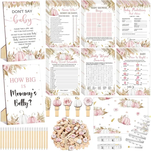 Vista 36 de Funnymoom Set de 426 piezas de juegos de baby shower de Halloween, 8 juegos, incluye bingo de baby shower, el precio correcto, adivina quién