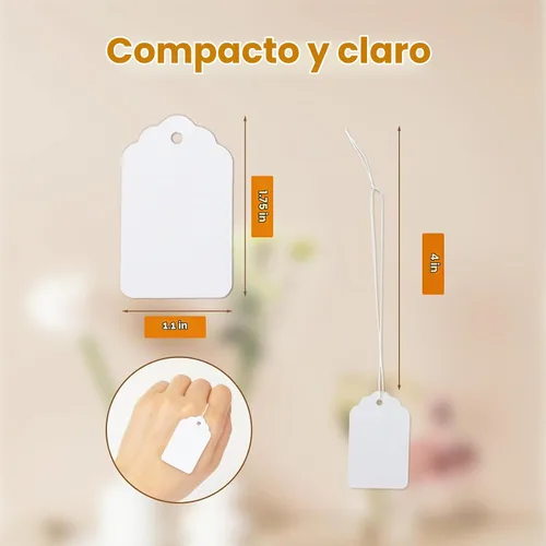 Vista 2 de 1000 etiquetas de precio blancas con cuerda adjunta, 1.75 x 1.1 pulgadas Blanco
