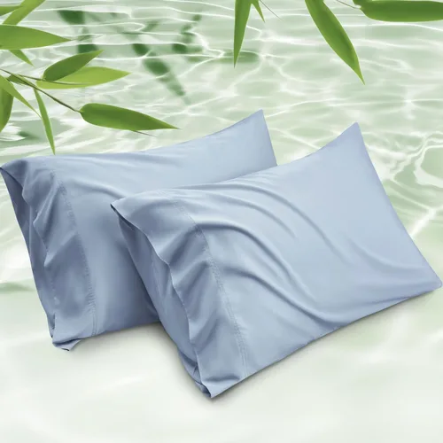 Vista 34 de Bedsure Fundas de almohada de tamaño estándar, fundas de almohada refrescantes, rayón derivado de bambú, color gris oscuro, juego de 2, fundas