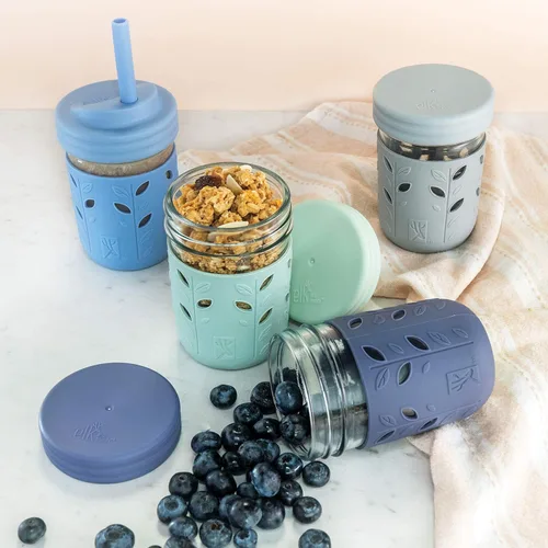Vista 3 de Elk and Friends Pajitas de silicona reutilizables para adultos y niños con tapón para tarros o vasos Mason de 8 y 10 onzas, paquete de 8 pajitas