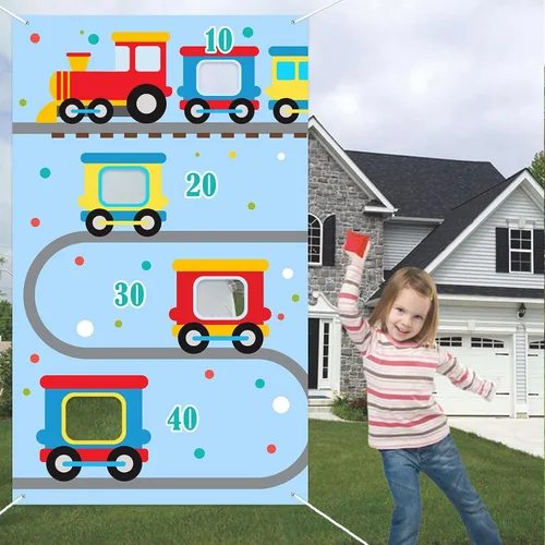 Vista 5 de Tren de vapor Choo Two Toss Games Banner telón de fondo ferroviario ferroviario transporte ferroviario historia temática decoración para interiores