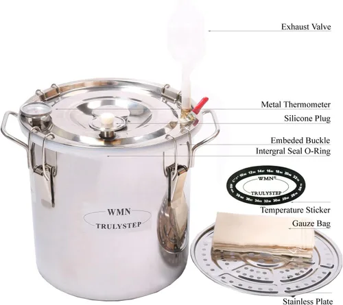 Vista 3 de DIY 2 Gal 10 litros destilador casero Kit de elaboración de vino para Moonshine Still, destilador de whisky alcohol inoxidable caldera Thumper Keg