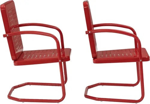 Vista 4 de Crosley Furniture Bates - Juego de 2 sillas para exteriores, sillas de patio de metal retro para comedor, porche, terraza, balcón, color rojo