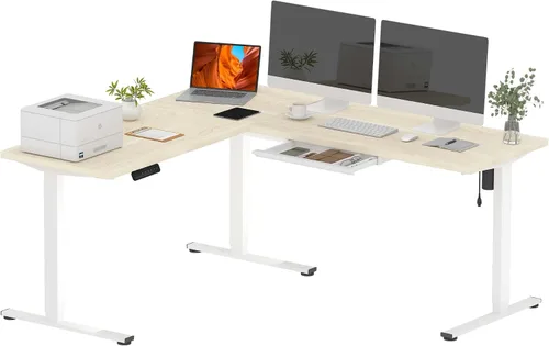 Vista 18 de SANODESK - Escritorio de pie en forma de L, altura ajustable, escritorio de esquina eléctrico, mesa de computadora ajustable de 63 x 48 pulgadas