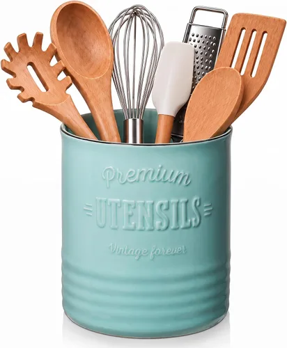 Vista 10 de DOWAN Soporte para Utensilios de Cocina Extra Grande de 7.2″ - Soporte para Utensilios Estilo Granja para Encimera - Recipiente de Cerámica para Gris
