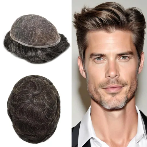 Vista 96 de Peluca de cabello humano con encaje completo, línea capilar real, para hombre, peluca de cabello con nudo blanqueado, pieza de pelo para hombres