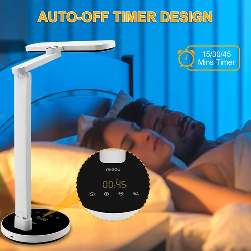 Vista 4 de Lámpara de escritorio LED Miady con atenuación continua para oficina y hogar, temporizador de apagado automático de 15/30/45 minutos, 6 niveles