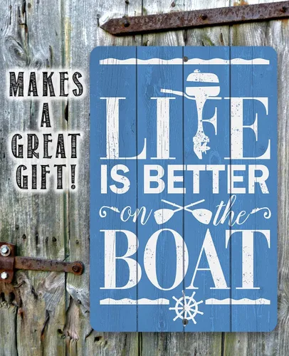 Vista 6 de Letrero de metal – Life Is Better On The Boat – Letrero de metal duradero (no impreso en madera) – Uso en interiores y exteriores – Gran regalo