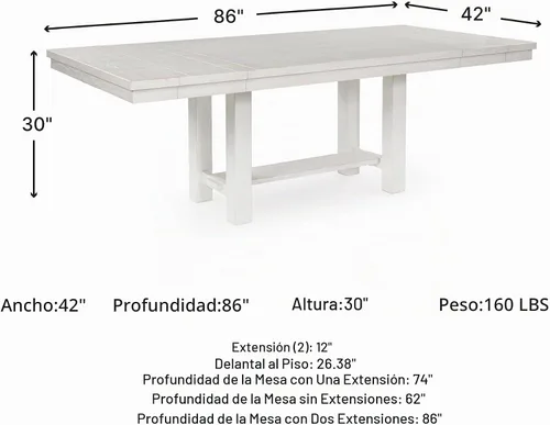 Vista 3 de Signature Design by Ashley Robbinsdale - Mesa extensible para comedor con centro abatible removible, estilo casual, con base de caballete, madera