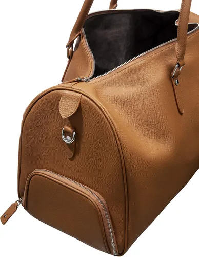 Vista 7 de Bolsa de viaje de piel auténtica con compartimento para zapatos, bolsa de fin de semananoche, bolsa de mano, Marrón