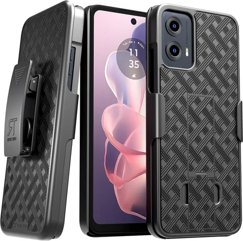 Vista 6 de Funda diseñada para Motorola G Power 5G (2023) con funda de clip para cinturón, funda con función atril, color negro