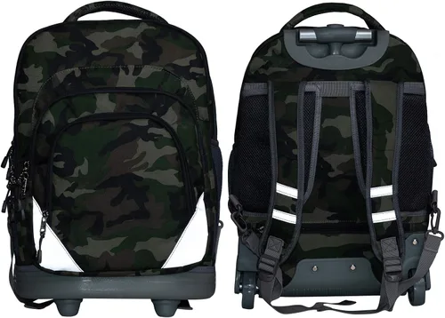 Vista 8 de WEISHENGDA Mochila con ruedas de 18 pulgadas para adultos y estudiantes escolares, libros de viaje cortos, bolsas de carrito para laptop, camuflaje