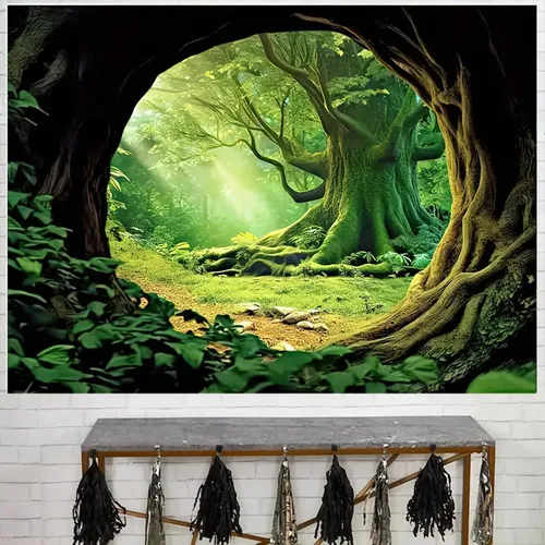 Vista 13 de FENDROM Tapiz de hojas de loto de naturaleza, tapiz de plantas, paisaje natural verde, para colgar en la pared, arte de pared 3D para dormitorio