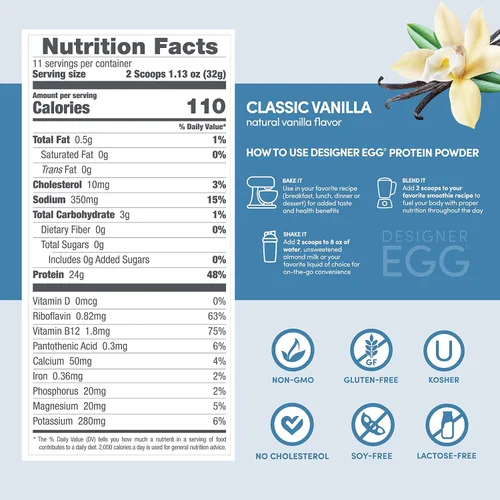 Vista 6 de Designer Wellness, Designer Egg, polvo de proteína natural de yema de huevo y clara de huevo, apto para dieta keto y paleo, bajo en calorías, menos