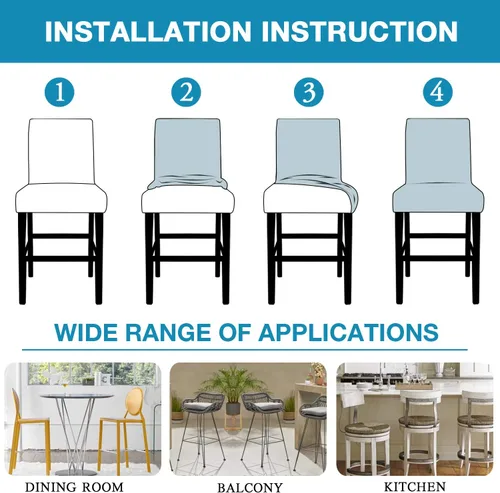 Vista 6 de Flamingo P Fundas de taburete para sillas de comedor, fundas de asiento de tela jacquard elástica con parte inferior elástica extraíble, juego de 2