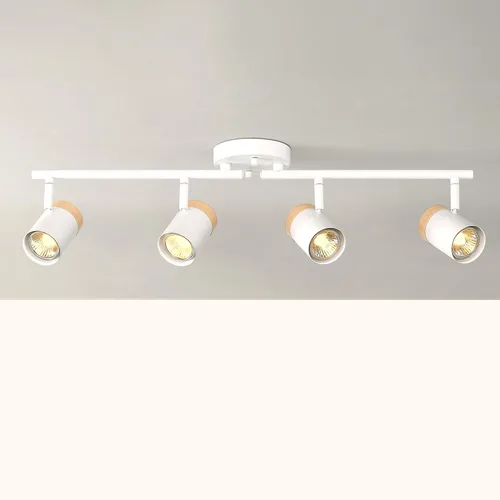 Vista 6 de GLOBE Electric 64000165 28" Iluminación de riel plegable de 4 luces, blanco mate, detalle de acento de tono madera pintado a mano, cabezales de riel
