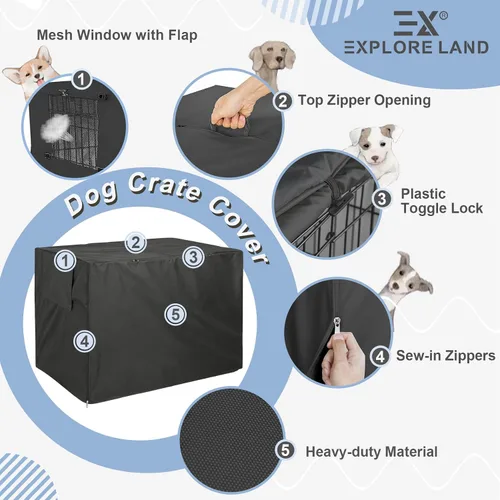 Vista 5 de Explore Land Funda para jaula de perro de poliéster resistente, parasol universal para jaula de alambre de 18 pulgadas (negro)