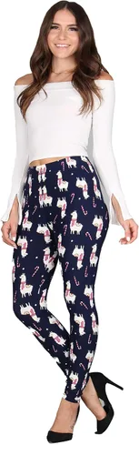 Vista 25 de Lildy - Leggings súper suaves lisas e impresas para mujer, elásticas sin transparencias Rayas negras y rojas/paquete de dos negras