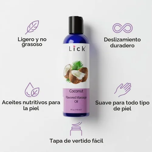 Vista 7 de Aceite de masaje con sabor a coco, aceite de masaje comestible tropical con aceite de almendras dulces y vitamina E, fórmula hidratante segura