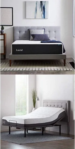 Vista 3 de LUCID Colchón individual XL de 14 pulgadas, base de cama ajustable L600, colchón de espuma viscoelástica de gel medio, carbón de bambú, certificado