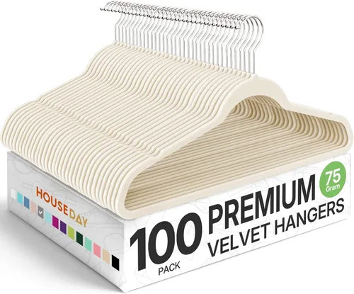 Vista 15 de HOUSE DAY - Paquete de 50 perchas de terciopelo premium, perchas antideslizantes de fieltro aterciopelado, perchas resistentes para ropa con gancho