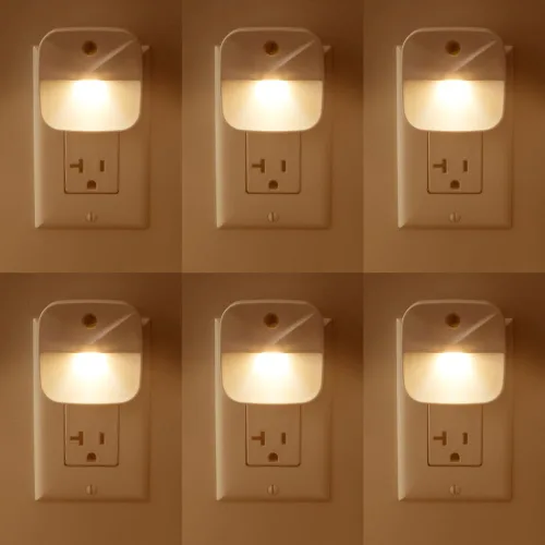 Vista 9 de AULTRA Luz nocturna LED redonda luces nocturnas enchufables a la pared, sensor de atardecer a amanecer activado, encendido y apagado automático