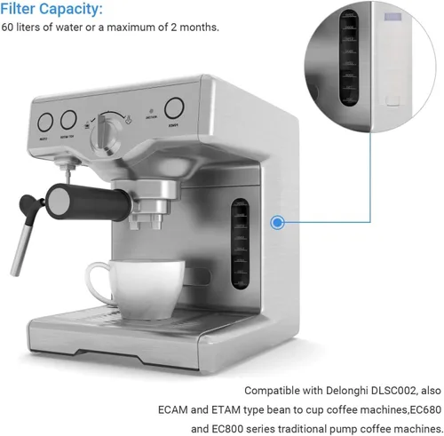 Vista 7 de Filtro de agua para Delonghi DLSC002, Delongie Cartucho de filtro de agua activo de carbono suavizante, compatible con Delongie ECAM, Esam, ETAM