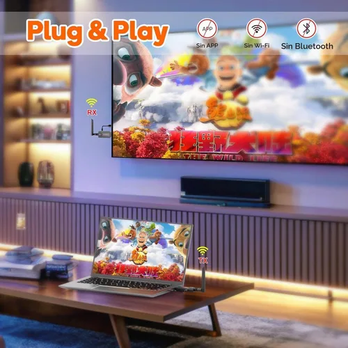 Vista 7 de Transmisor y receptor HDMI inalámbrico, kit extensor de 1 a 2, 656 pies de largo alcance, estable 1080P, 5 GHz 0.05 s con botón de privacidad, Plug