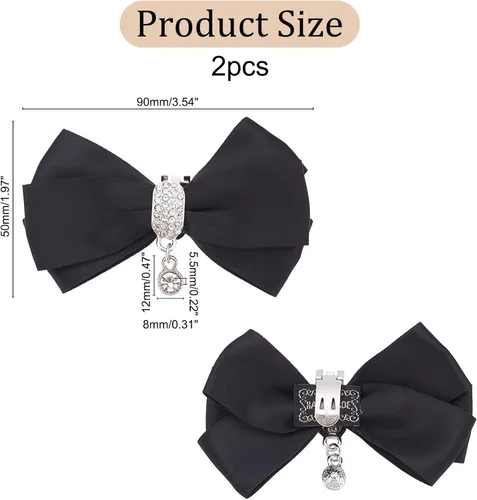 Vista 2 de FINGERINSPIRE 2 pinzas para zapatos de lazo (3.5 x 2 pulgadas, negro) de poliéster con lazo para zapatos, dijes decorativos con colgante