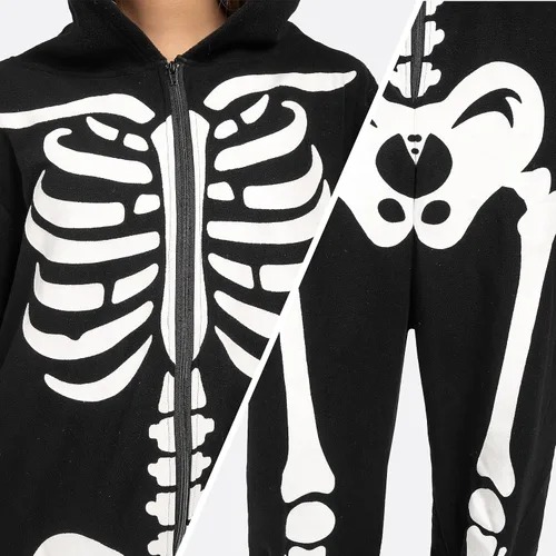 Vista 4 de Spooktacular Creations Adult Skeleton Costumes for Women Skeleton jumpsuit Pajama Zip-Up Hooded Jumpsuit Halloween costume