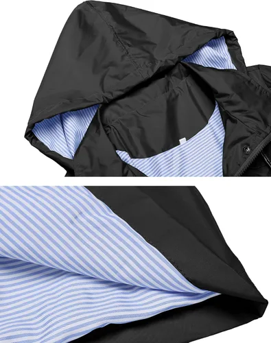 Vista 4 de Muzeca Chubasqueros impermeables para mujer, rompevientos para viajes al aire libre, chaqueta larga con capucha y bolsillos