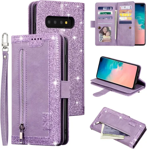 Vista 15 de UEEBAI Funda tipo cartera para Samsung Galaxy S9 Plus, Retro 9 ranuras para tarjetero con cremallera, bolsillo de piel sintética, cierre magnético