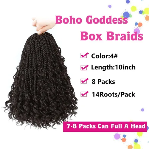 Vista 2 de Wodun Extensiones de Cabello de Ganchillo con Trenzas de Caja Goddess de 10 Pulgadas Pre-Enrolladas, Cabello de Ganchillo con Extremos Rizados Para