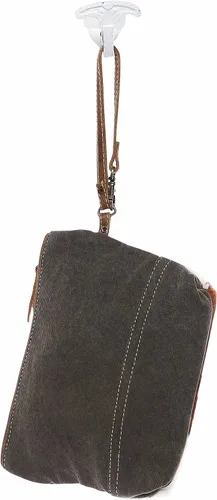 Vista 3 de Myra Bag Vintage 1930 Upcycled Canvas Wristlet Bag S-1144, Marrón