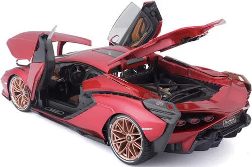 Vista 2 de Modelo a escala 1/18 compatible con Lamborghini Replica Modelo miniatura Sian Replica FKP 37 Hybrid 2020 de Bburago (rojo)