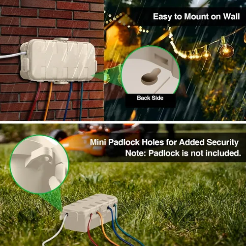 Vista 4 de RESTMO Caja eléctrica para exteriores, cubierta de cable de extensión IP54 resistente a la intemperie con 6 puertos de entrada de cables, caja