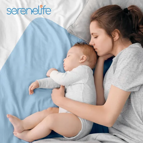 Vista 7 de Serenelife Paquete de 4 almohadillas reutilizables para cama para incontinencia azul, de 34 x 36 pulgadas, para adultos, niños y mascotas