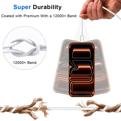 Vista 11 de Cable de carga USB C a USB C, cargador rápido de 60 W, paquete de 2 cables