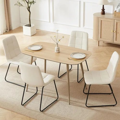 Vista 41 de HIPIHOM Mesa de comedor moderna de granja de 47.2 pulgadas, mesa de comedor rectangular de madera con patas de metal para 4 personas para comedor